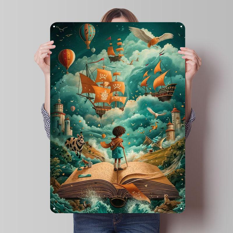 Book Pirate Ship Sky Metal Signs Book Poster Aesthetic Room Decor Men Custom Tinplate Sign for Wall Art Decoration Coffee Bar