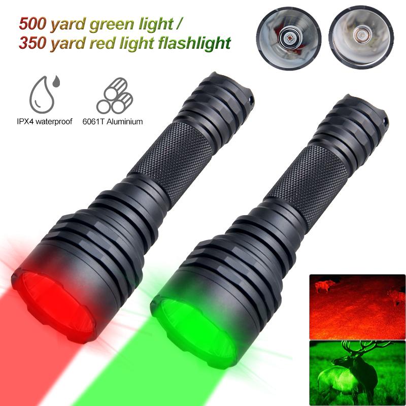 Powerful 500Yards C8s Professional Green Red Hunting Flashlight 1-Mode Torch USB Rechargeable Lantern+Switch+Mount+18650+Charger
