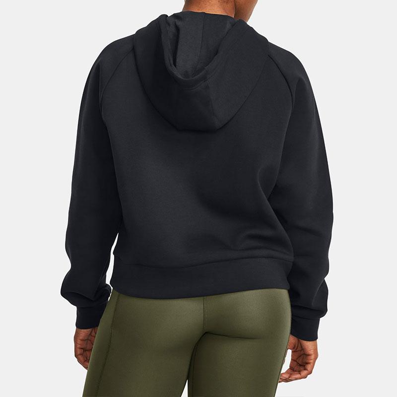 Under Armour Solid Color Short Hooded Pullover Sweatshirt Women Tops Black 1379843-001