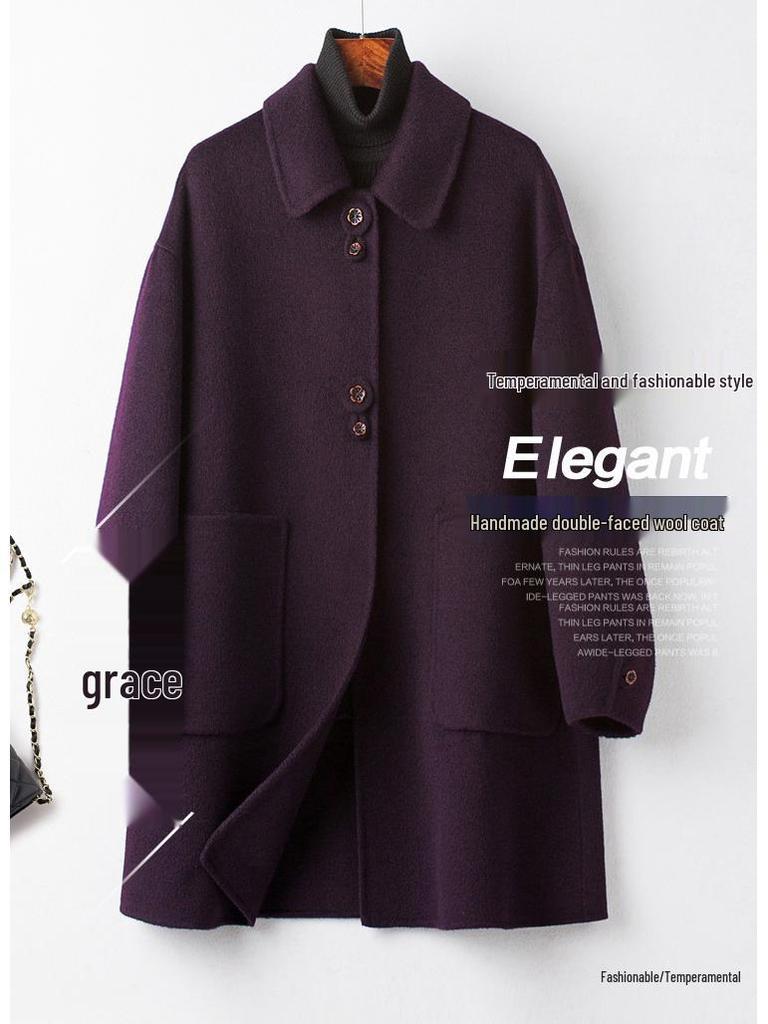 Plus Size Mid-Length Double-Sided Cashmere Coat for Middle-Aged & Elderly Women