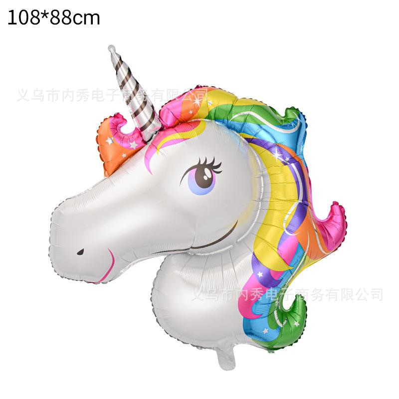 Large Unicorn Balloon Birthday Party Decorative Horse Head Balloon Closed Eyes One-Horned Horse Aluminum Film Balloon