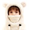 Yousheng Kids Ski Hat Solid Color Bear Ear Decor 3-in-1 Face Guard Scarf Headgear Cold Weather Windproof Fleece Headgear with Adjustable Cords