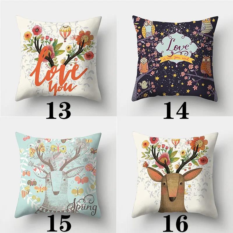 Creative Deer Pillowcase 45cmX45cm Square Sofa Pillow Cover Love Cushion
