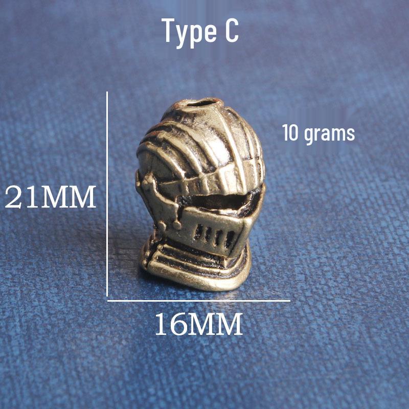 Vintage Brass Samurai Helmet Pendant - Three-Way DIY Accessory with Knife Design, Wallet Button, and Personality Bronze Ware