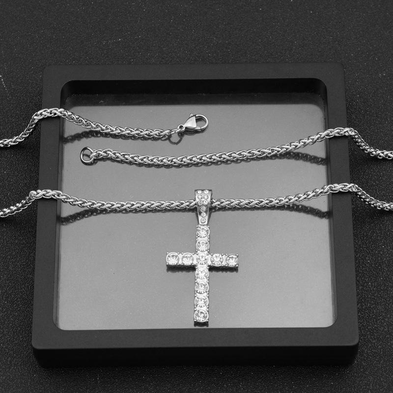 Men's Modern Stainless Steel Twisted Chain with Copper Diamond Cross Pendant Necklace - Hip Hop Cold Style Accessory