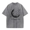 2026 Neues Schweres Reines Baumwollgewaschenes T-Shirt Locker Übergröße Retro Used Street Style Monddruck Kurzarm Basisschicht