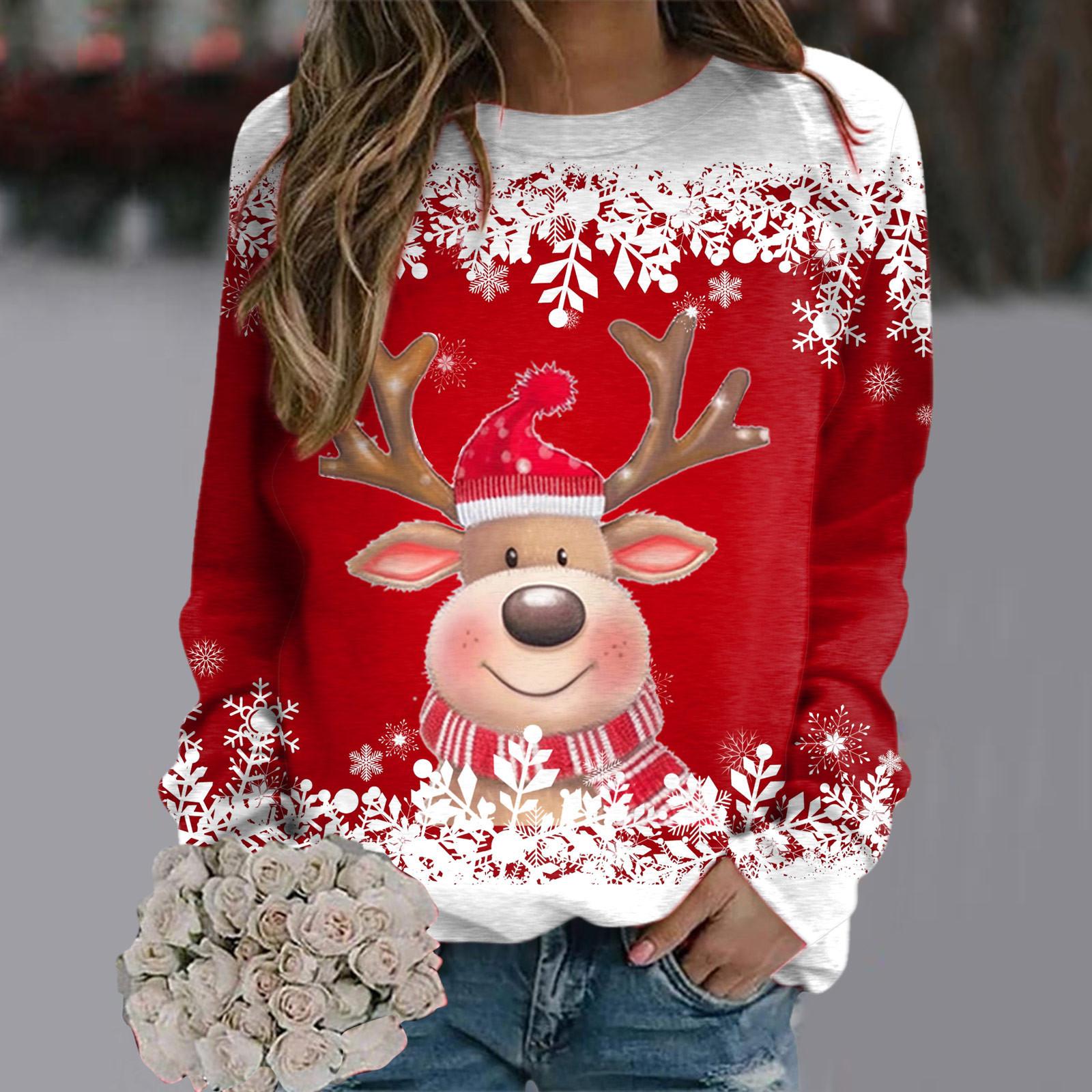 

Женский рождественский милый олень Y2k толстовка с капюшоном с длинным рукавом модные рождественские костюмы зимние и осенние пуловеры топы без капюшона толстовки 2XL