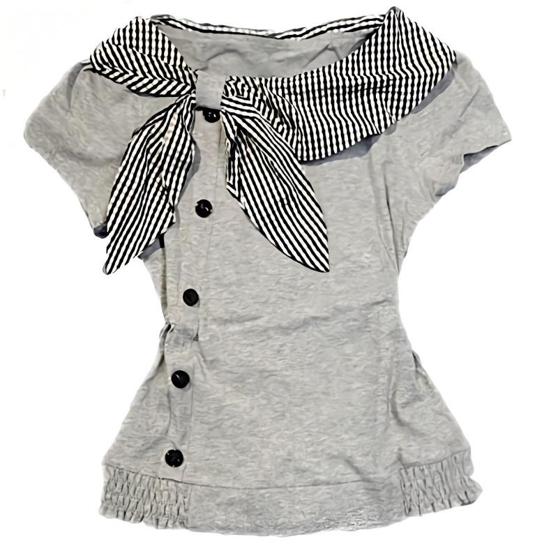2KWEIRD Magliette in Cotone Abbigliamento Donna Moda Irregolare Camisetas Top Y2k Ropa Mujer Tartan Colletto da Marinaio Kawaii Magliette Estive