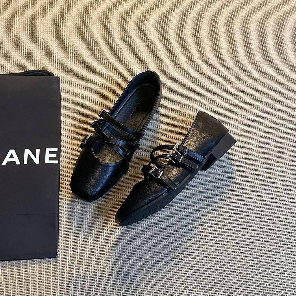 Sheepskin version~ large size women's shoes new retro square head thick heel single shoes women, shallow mouth fashion versatile Mary Jane shoes women