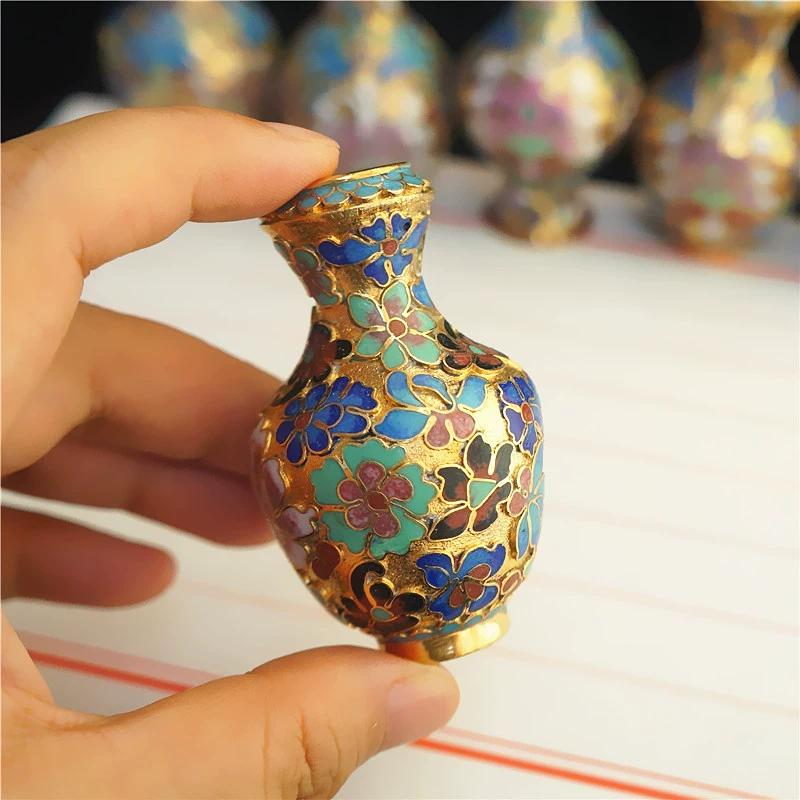 Vintage Cloisonne Vase Traditional Handmade Copper Wire Enamel Craft Golden Base Home Decor