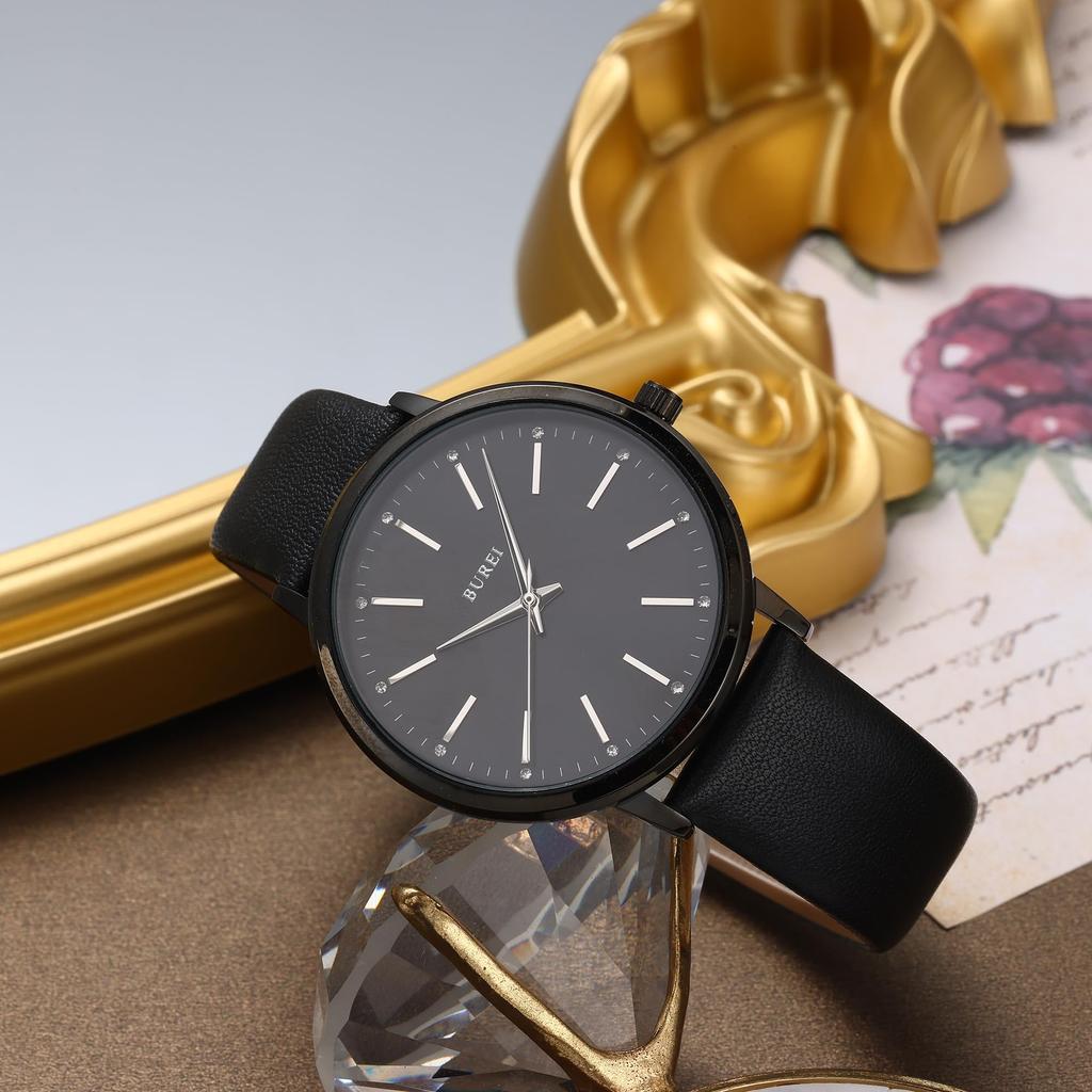 BUREI Women's Watch Analog Quartz Waterproof Fashion Leather Strap Casual Lightweight Stylish Gift (black)