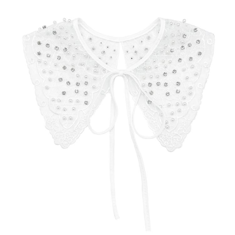 

Elegant Rhinestones Beaded False Collar Women Embroidery Organza Mini Shawl Wrap 1 білий
