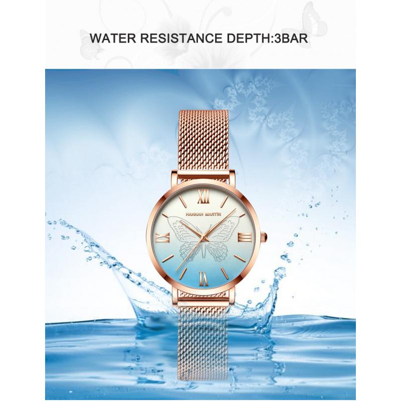 Hannah Martin Butterfly Design Women's Fashion Brand Watch Japanese Miyota Movement Stainless Steel Quartz Wristwatch