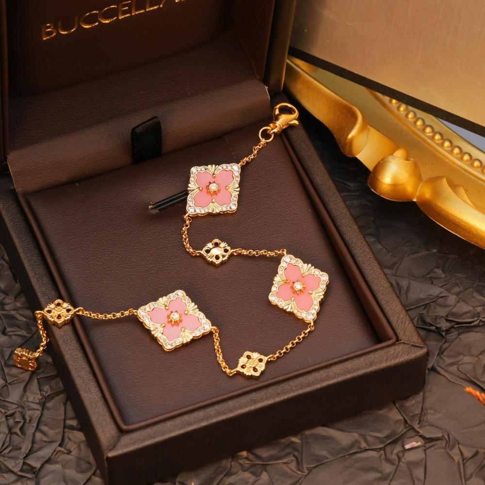 Neues Kleeblatt Fünfblättrige Blume Armband - Vintage Hofstil Chalcedon Armreif für Damen
