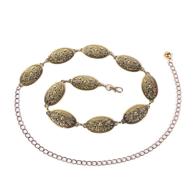 Delicate Carved Flower Buckle Waist Chain Women Coat Dress Belt Thin Waistband Shinning Slimming Waist Adjustable Belt