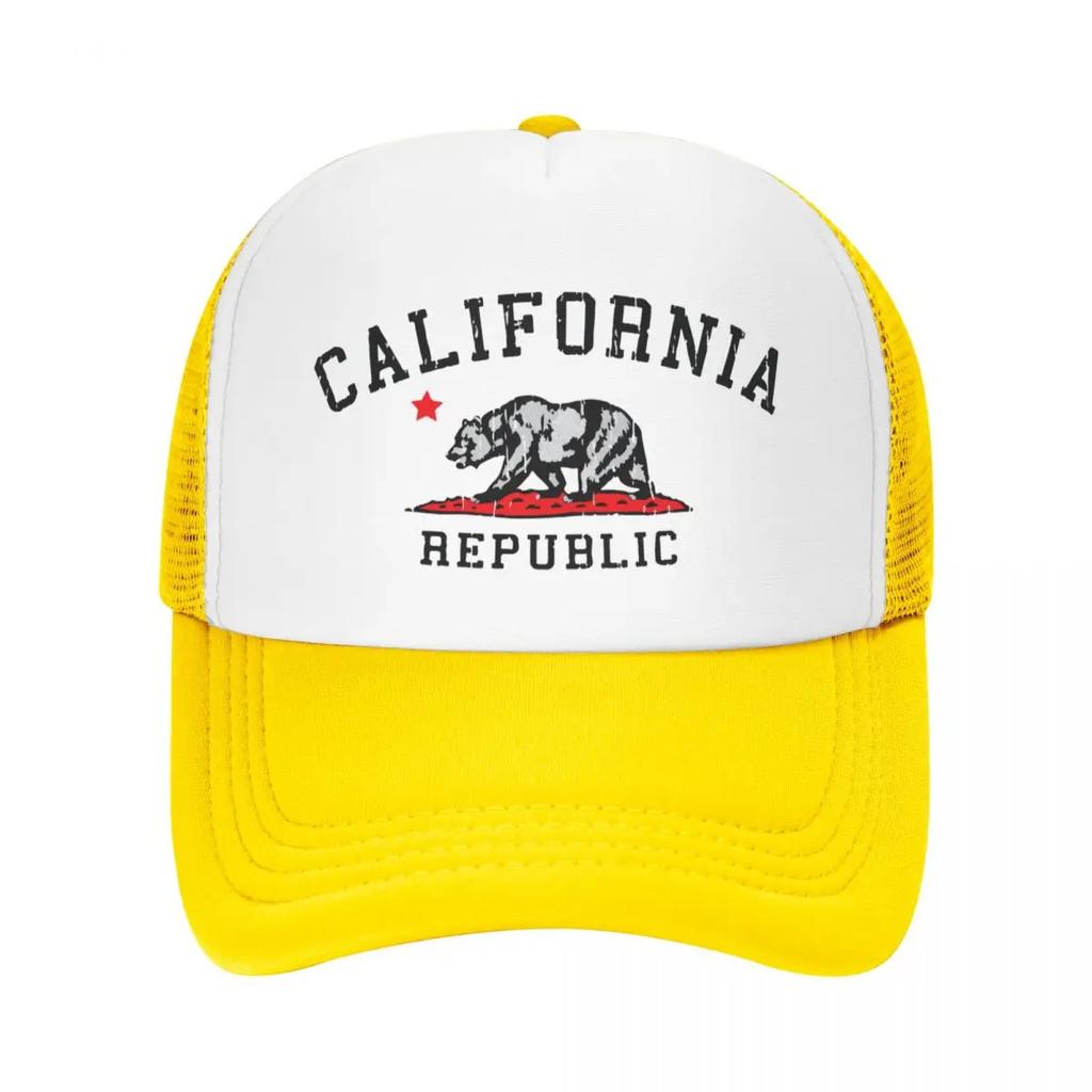 Custom Punk Unisex California Republic Flag Trucker Hat Adult Adjustable Baseball Cap Unisex Women Sun Protection Trucker Cap