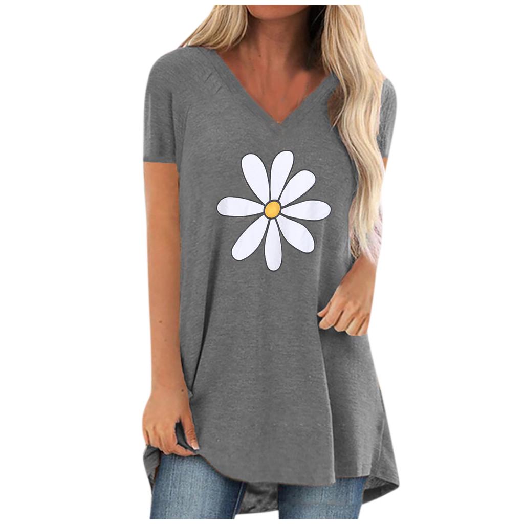 

(SU)Женские летние топы с v-образным вырезом и цветочным принтом, футболки с короткими рукавами, блузка с графическим рисунком