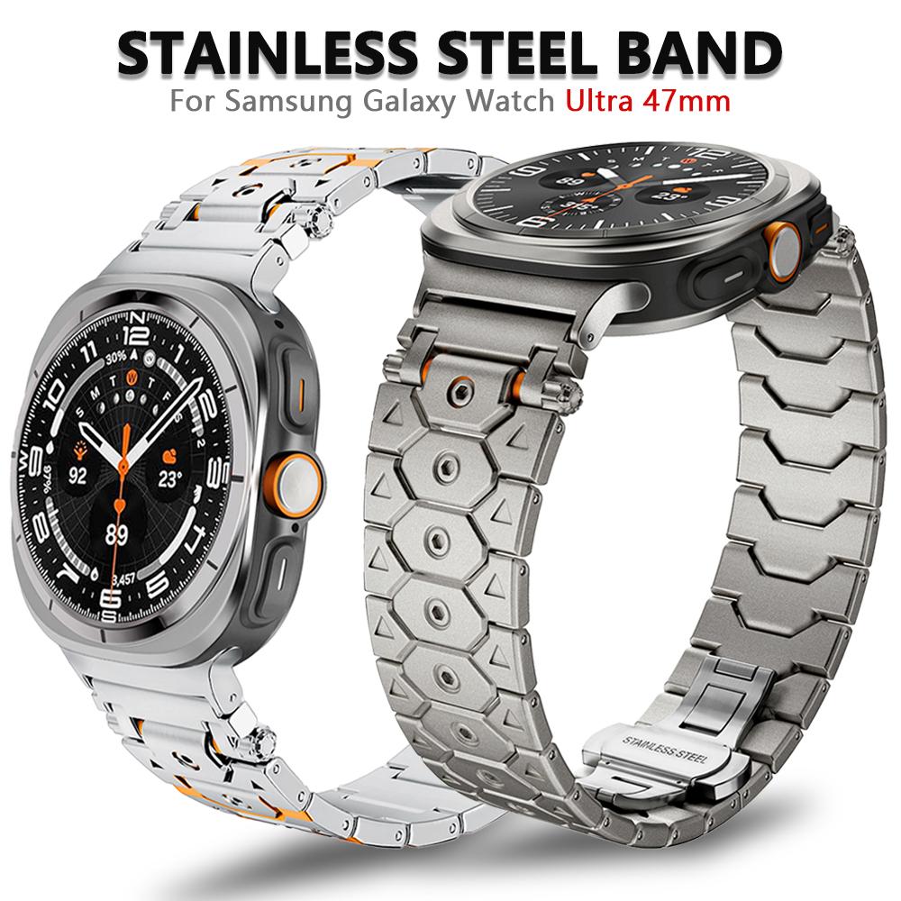 Luxury Men Stainless Steel Band For Samsung Galaxy Ultra Watch 47mm Butterfly Clasp Strap for GALAXY 47 ultra 7 No Gaps Bracelet