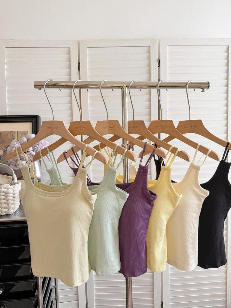 Korean Style Sexy Solid Color Padded Camisole with Double Shoulder Straps for Women - Comfortable One-Piece Inner Wear.