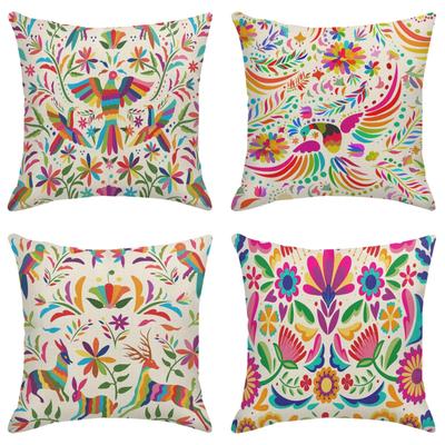 Home Decor Colorful Birds & Flowers Printed Pillow Covers Pattern Cushion Cover Suitable For Sofa Bedroom Car Pillow Cover