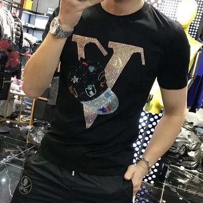 Heren Zomer Plus Size Hip-Hop T-shirt Persoonlijkheid Hairstylist Street Cartoon Mode Trend Hot Diamond Korte Mouw