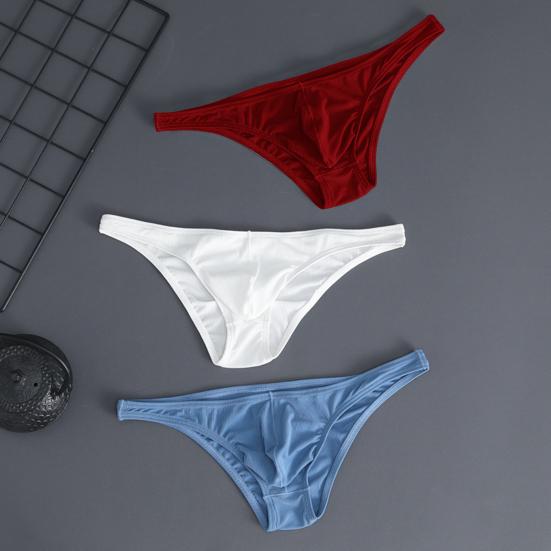 Men Briefs Ice Silk Thin Stripe Solid Color U Convex Inside Wearing Sexy Quick Dry Thong Panties Underpants for Sleeping