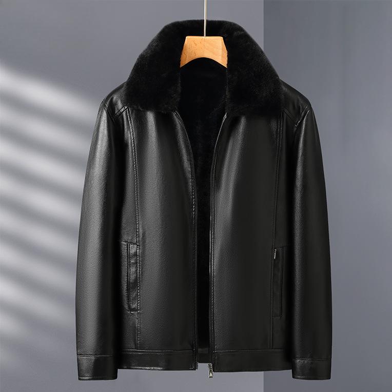 Kurtka skórzana zimowa męska futrzana, jedna swobodna, gruba, pluszowa, skórzana kurtka, ciepłe płaszcze