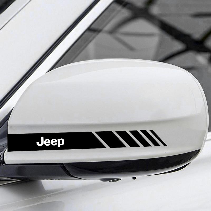 CYWXFM1 2PCS DIY Racing Stripes Car Rearview Mirror Sticker Fit for Jeep Wrangler Grand Cherokee Compass Renegade Auto Decor Accessories