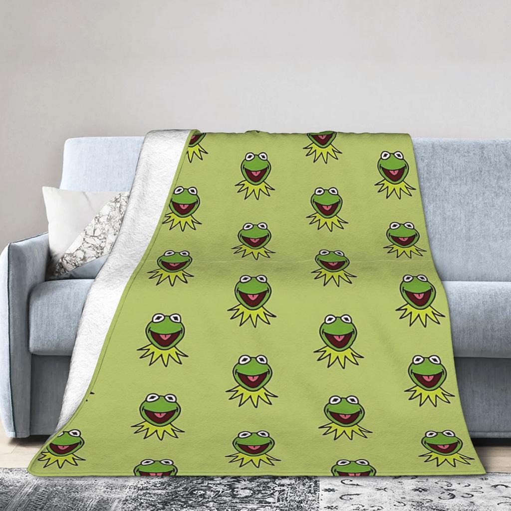 Cute Kermit The Frog Blankets Flannel Soft Throw Blankets for Car Sofa Couch Bedspread