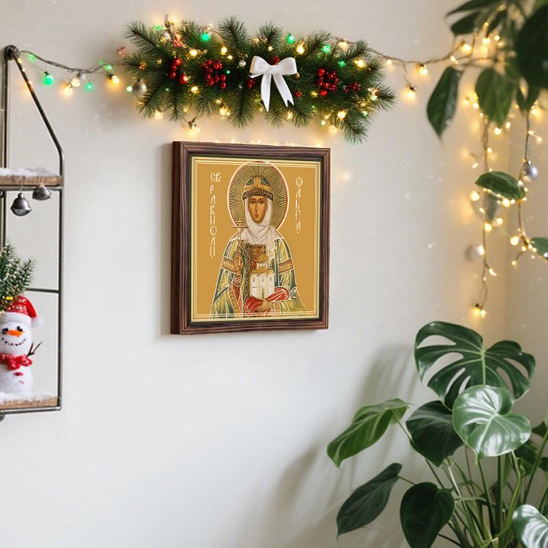 Decorative Painting of Orthodox icons,Consecrated Icon "Saint Olga",Photo Frame painting,Christian Wall Art,20cm*20cm,Spiritual Decor Gift