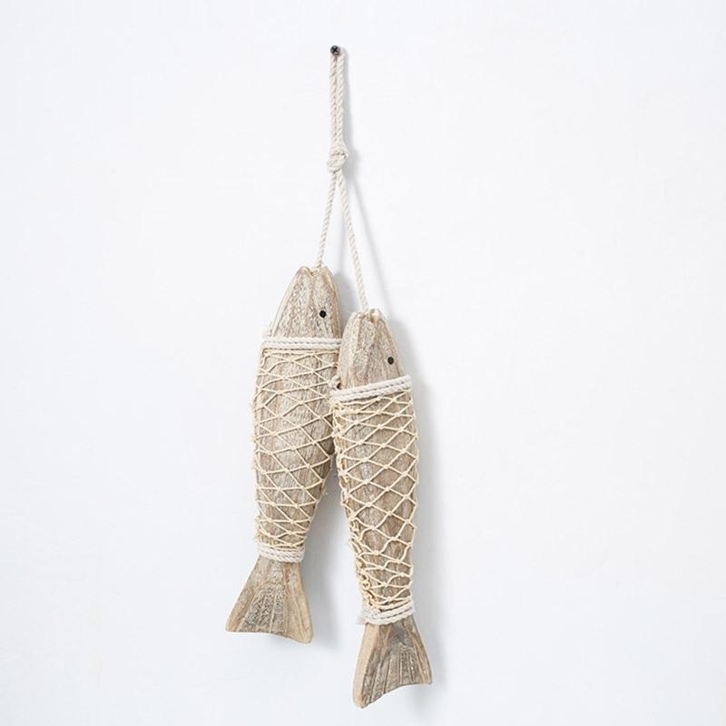 Wood Fish Pendant Set of 2 Decorative Home Hanging Decoration for Indoor Outdoor Garden Yard Decoration Gift