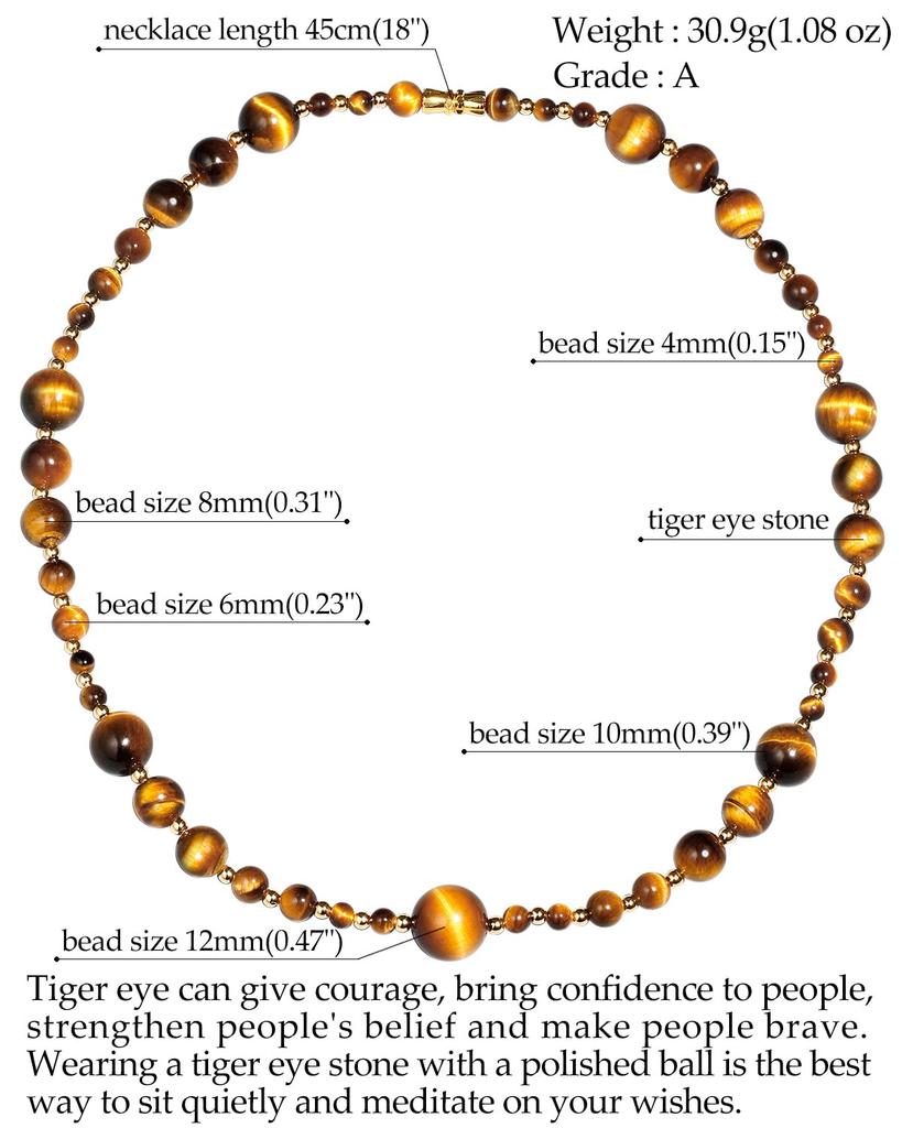 [Amazon Exclusive Brand] Jewboo - PendantNecklace - Natural Tiger's Eye Necklace for Women and Men, Reiki Healing Crystal Gemstone Bead Necklace,