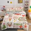 3D God Jul Kung Drottning Sängklädesset Barn Tecknad Jultomte Snögubbe Ren Täcköver XMAS Påslakan Polyester Quiltöverdrag