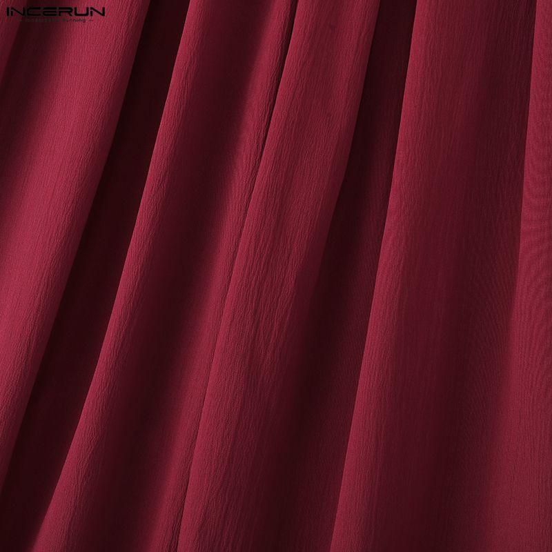 INCERUN Men Casual Elastic High Waist Long Wide Legs Pants Culottes Trousers