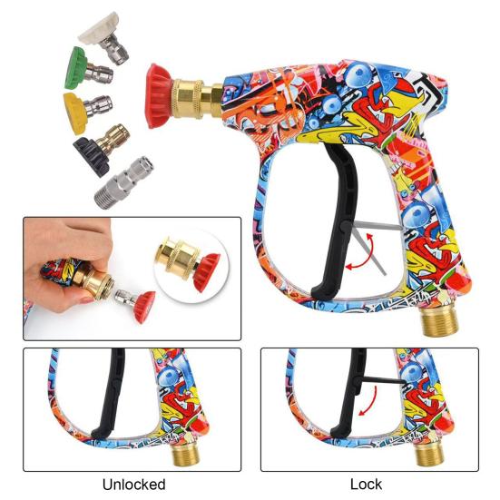 Pressure Washer with Quick Connect Nozzles Ergonomic Handle Graffiti Design Powerful Floor Cleaning Garden