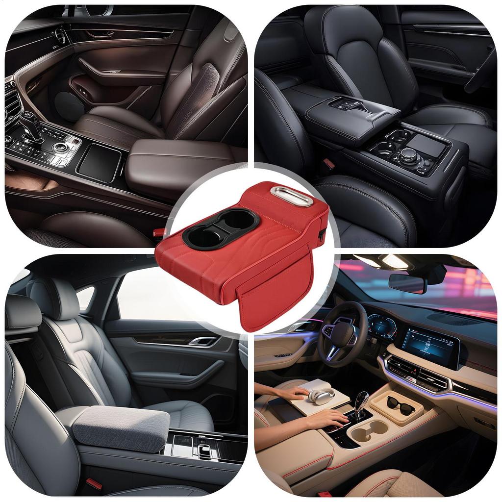 Car Center Console Cushion Pad Car Armrest Heightening Pad With Tissue Box 2 Cup Holder For Women Driver Automotive Interior