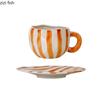 Hand Drawn Striped Ceramic Mug Coffee Cup and Saucer Afternoon Tea Cups Breakfast Cup Water Cups Milk Mug Drinkware Juice Mugs