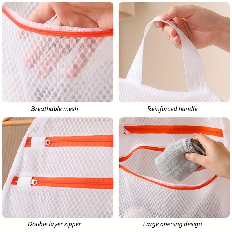 Multifunctional Hanging Organizer Bag - Double-Layer Mesh Laundry Bag with Zippered Compartment & Side Pockets
