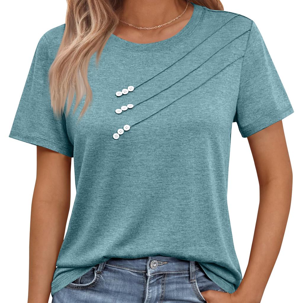 Ladies' Button Solid Color Casual Short Sleeved Shirt