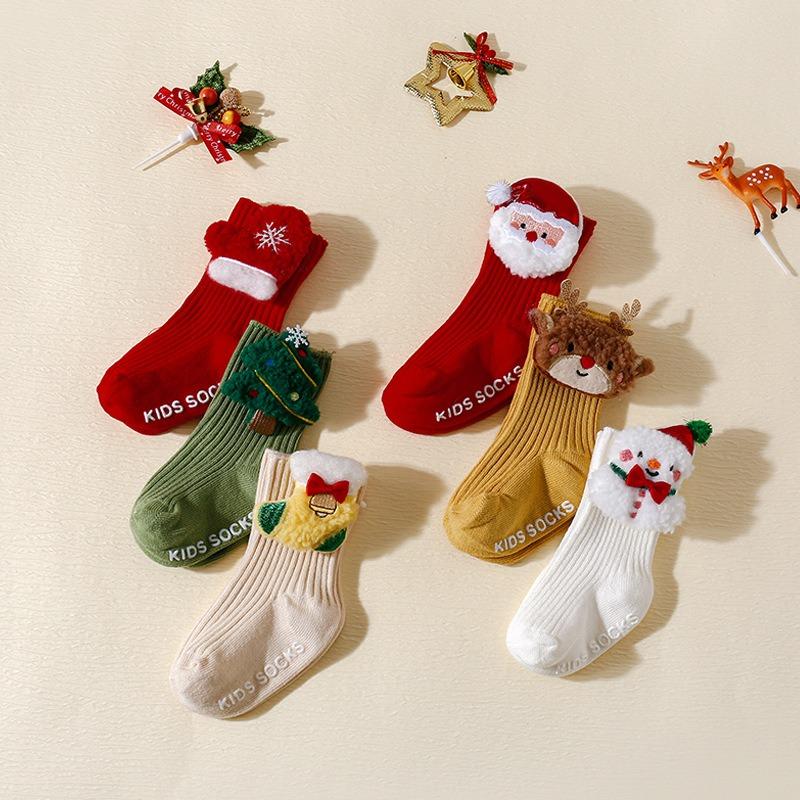 0-36 Monate Baby Mädchen Jungen Weihnachtssocken Niedliche Herbst Winter Rutschfeste Socken Weiche Leichte Lange Socken für Kinder Neujahrsgeschenk