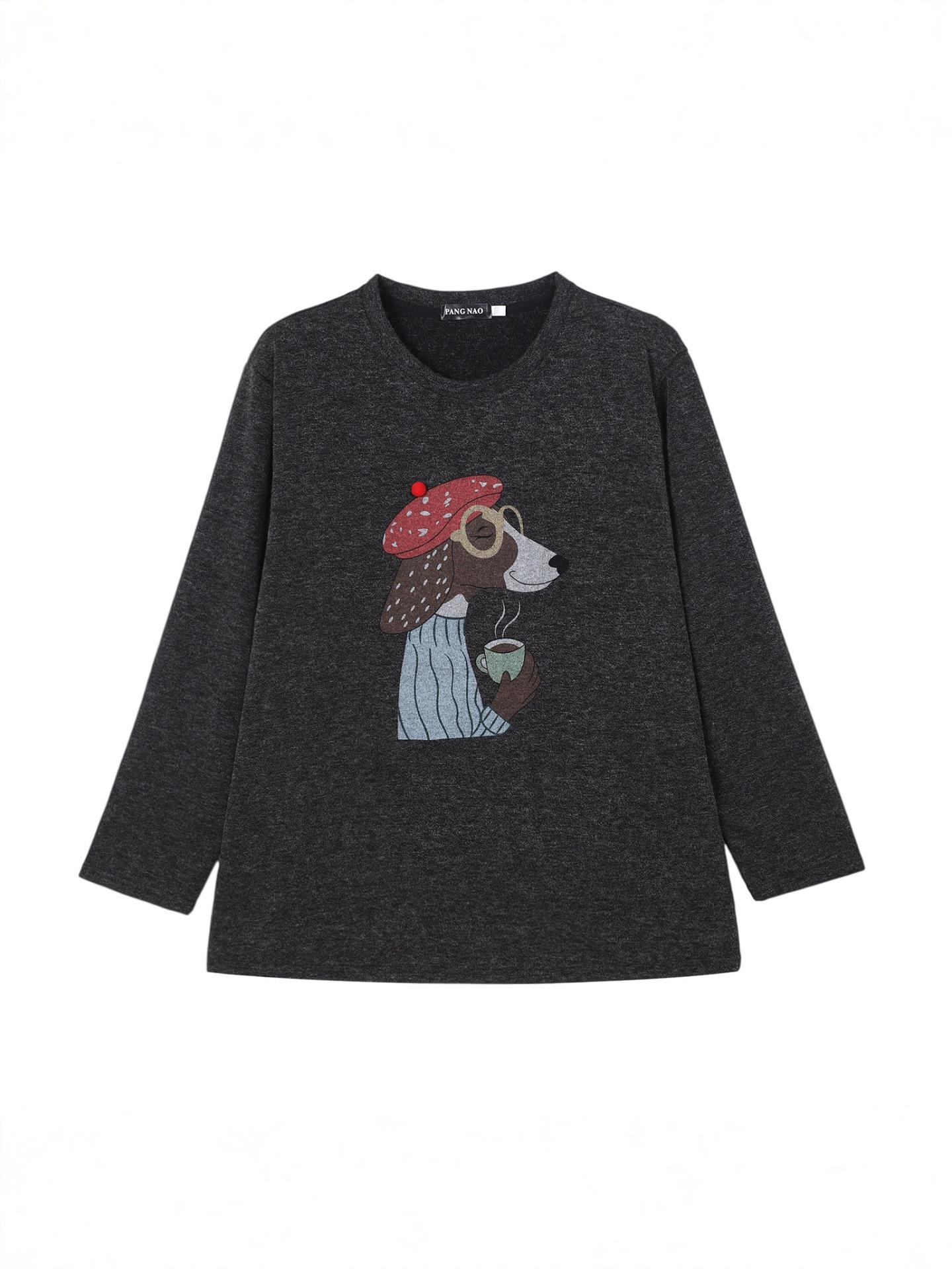 2026 Spring Women s Plus Size Dog Print Round Neck Hoodie, Long Sleeve Pullover, Extra Large 300 Jin Size. 8XL (230-260 Jin) серый