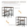 Bar Table and 2 Stools Set, Footrest, 3-Tier Shelves, Cushions, 109 x 60 x 100 cm, Rustic Brown