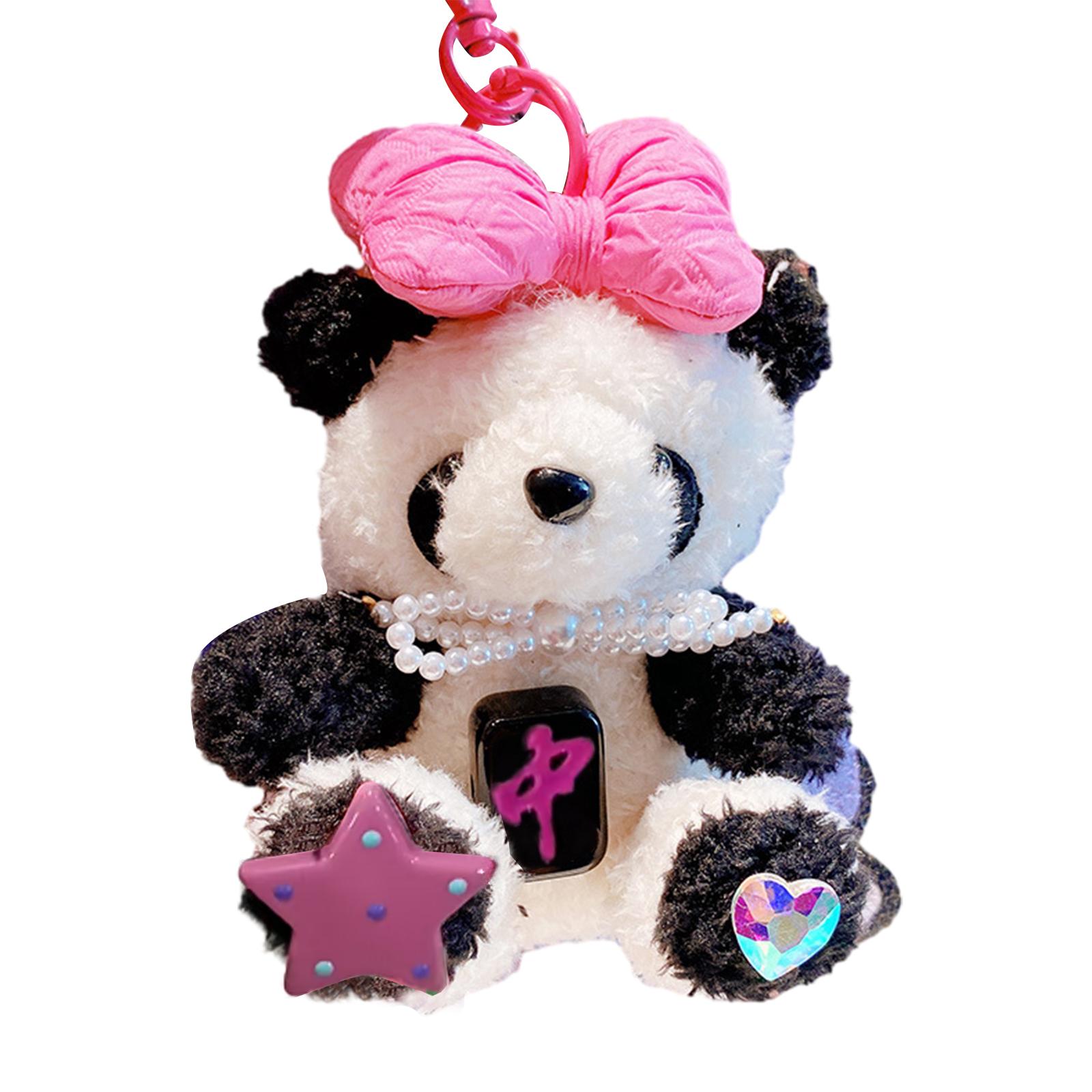 

Trendy Pearls Bowknot Panda Keychain Adorable Star Pendant Colorful Plush Keyring Couple Key Rings Ornament for Backpack 1
