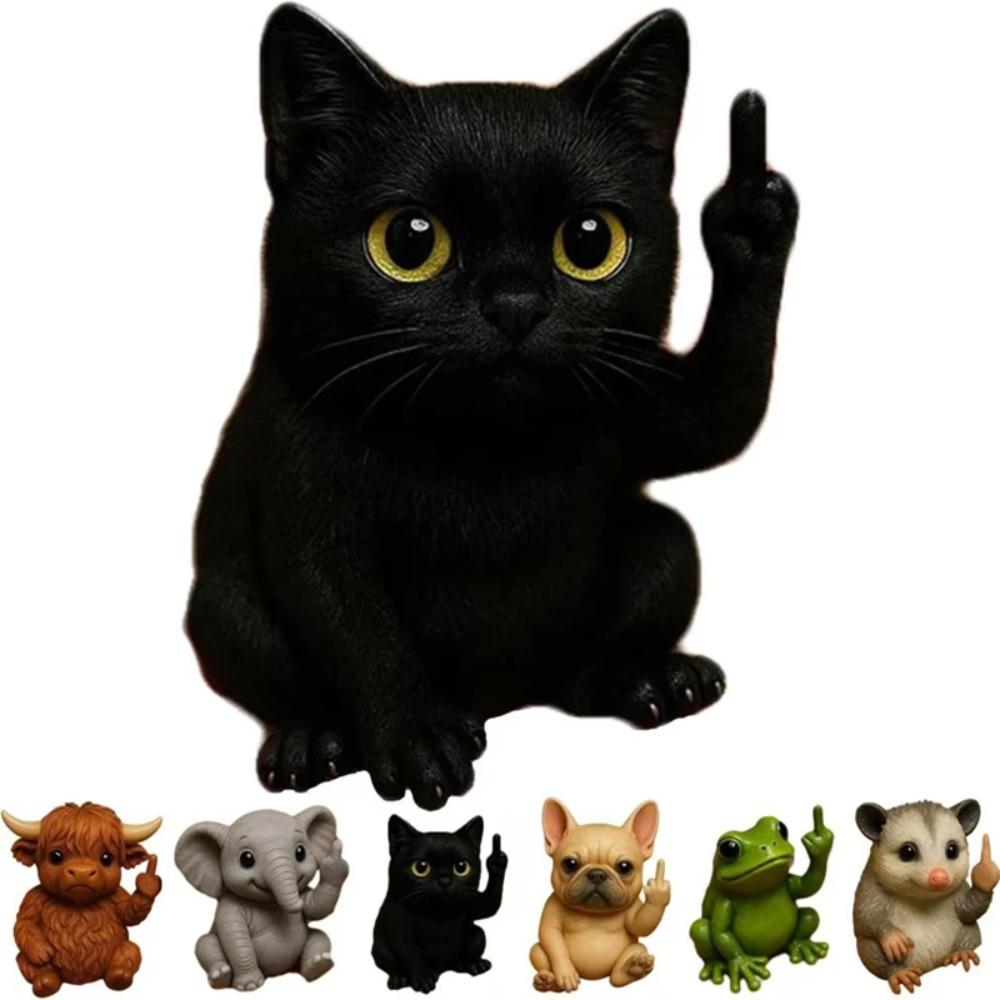 Novel Resin Animal Statue Mini Middle Finger Animal Ornament Model Frog Cats Handmade Art Decor Sculpture Table Decoration Gift