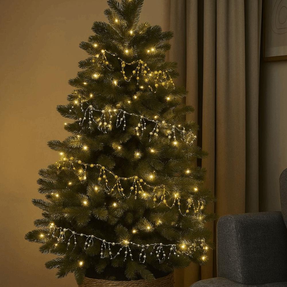 White Gold Christmas Tree Beads Chain Branch Garland Crystal Curtain  Home New Year Decor