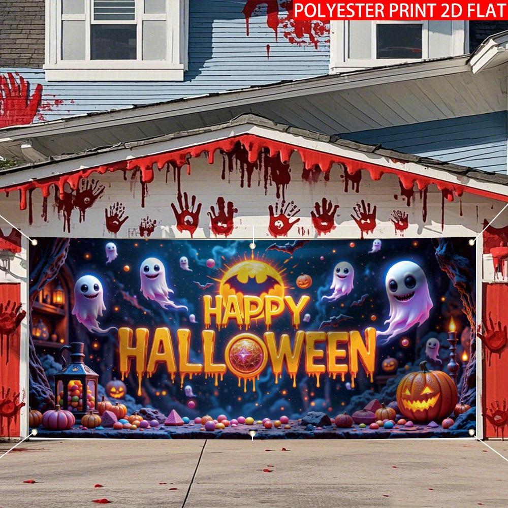 1pc 2D flat Halloween decoration banner background cloth - glowing theme background with ghost no power required——sym