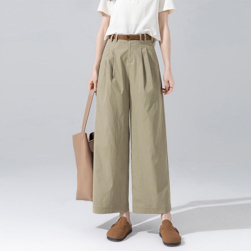 Auroral Style Khaki Green Ultra Anti-Wrinkle Women's Wide-Leg Pants - Soft, Comfortable, and Stylish for 2026 Spring/Summer.