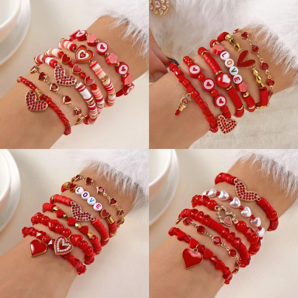 Handmade Design Soft Clay Beaded Bracelet Letters Heart Pendant Hand Chain  New Year Gift