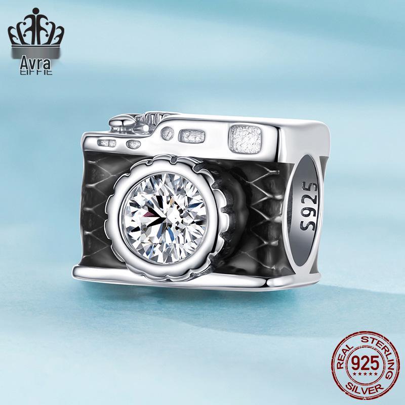 Avle S925 Sterling Silver Shiny Camera Beads DIY Bracelet Jewelry Accessories