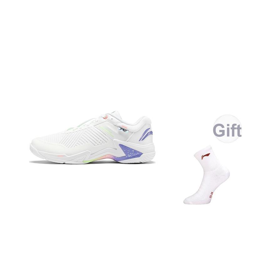 נעלי בדמינטון Li Ning סדרת Thunder Pro נוחות בולמות זעזועים מונעות החלקה עמידות בשחיקה גזרה נמוכה יוניסקס לבן סגול AYAT009-1